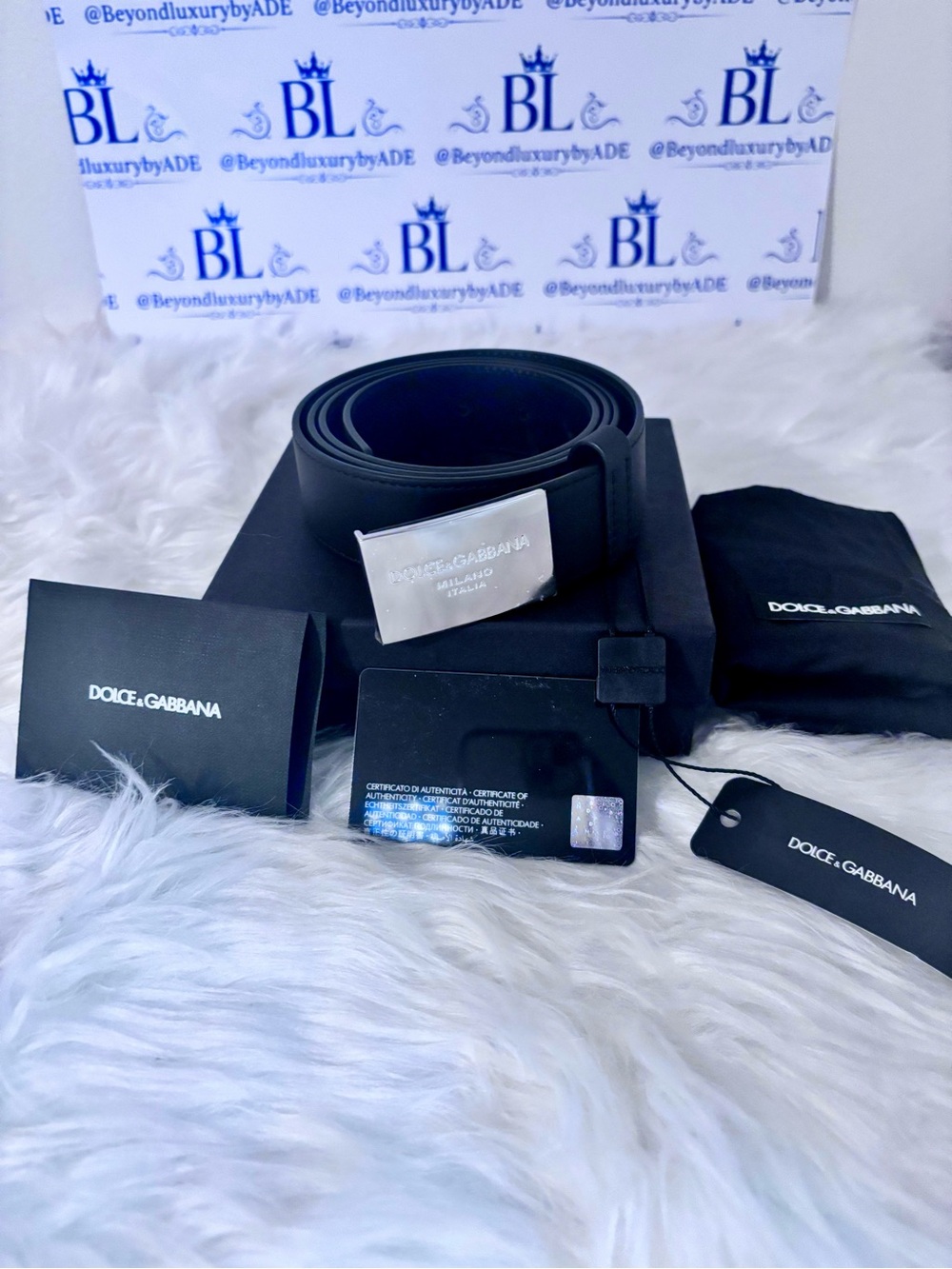Dolce & Gabbana Black Leather Belt with Silver Logo Buckle